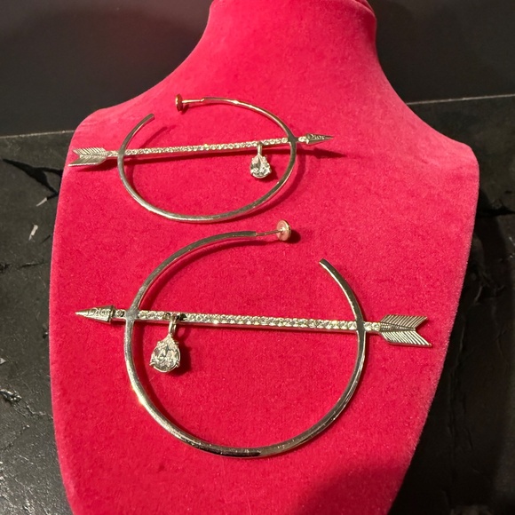 Bow and Arrow Silver Plate Large Hoops with Rhinestones - Picture 4 of 4